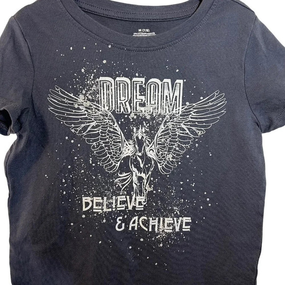 Girls Unicorn T Shirt Size Medium 7/8 Gray Paint Splatter Short Sleeve Positive - Picture 2 of 4